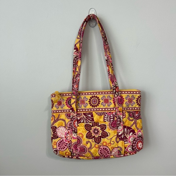Vera Bradley Retired Bali Gold Libby Yellow Pink Floral Paisley Shoulder Bag - Picture 1 of 6